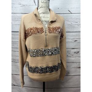 Nine West Sequin Embellished Half‎ Zip Sweater Pullover